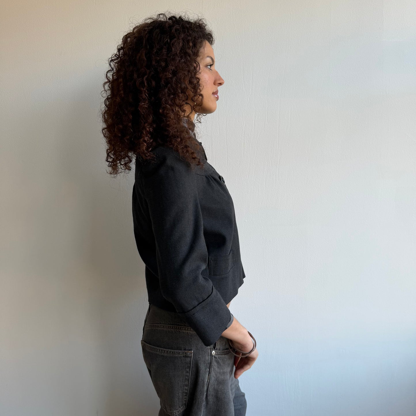 Grey round collar peacoat - Size S