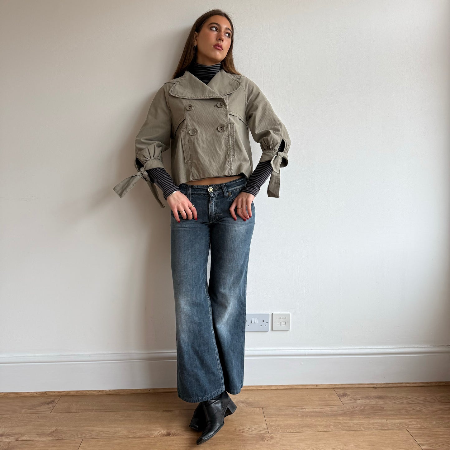 Khaki tie sleeve peacoat - Size M