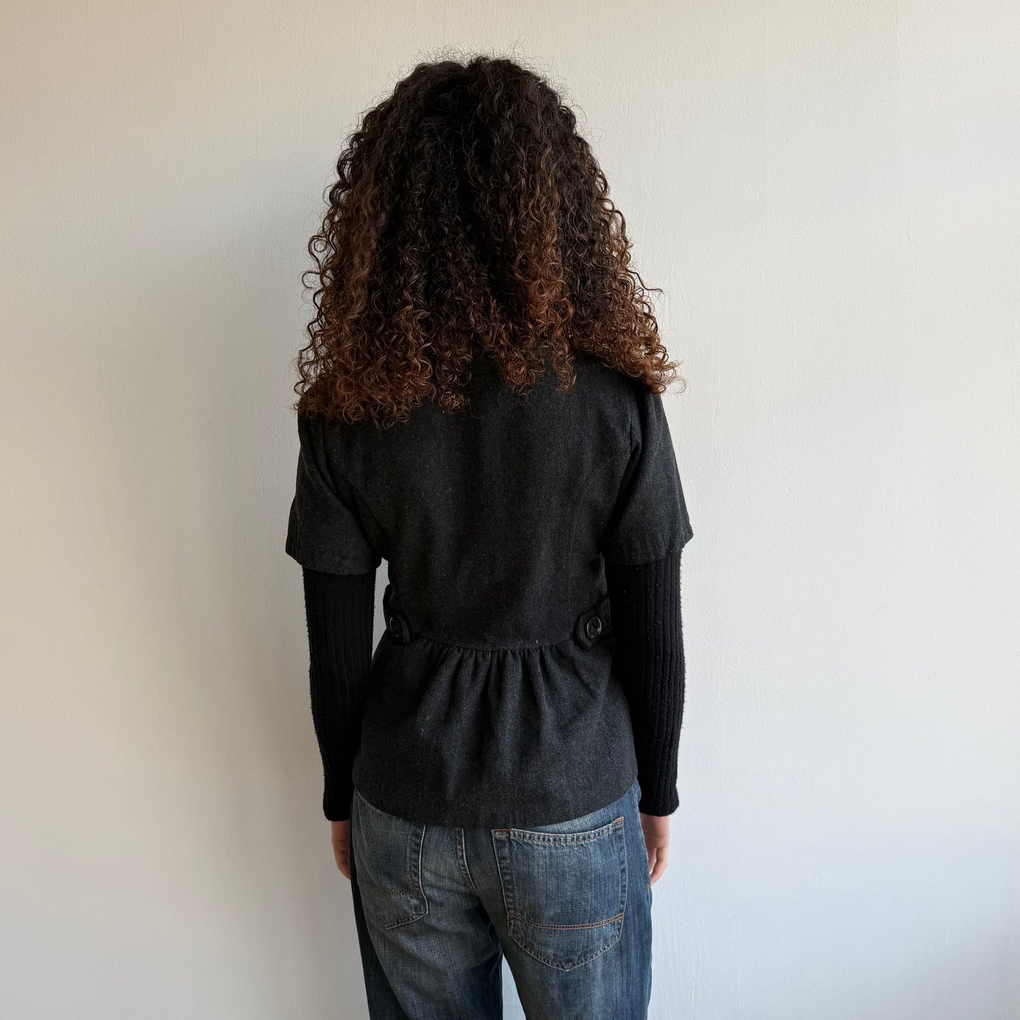Charcoal bi-material peacoat - Size M