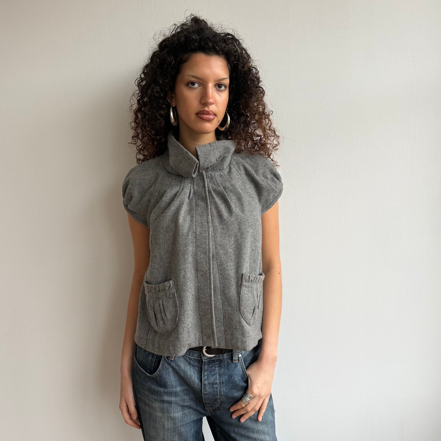 Grey short sleeve peacoat - Size M