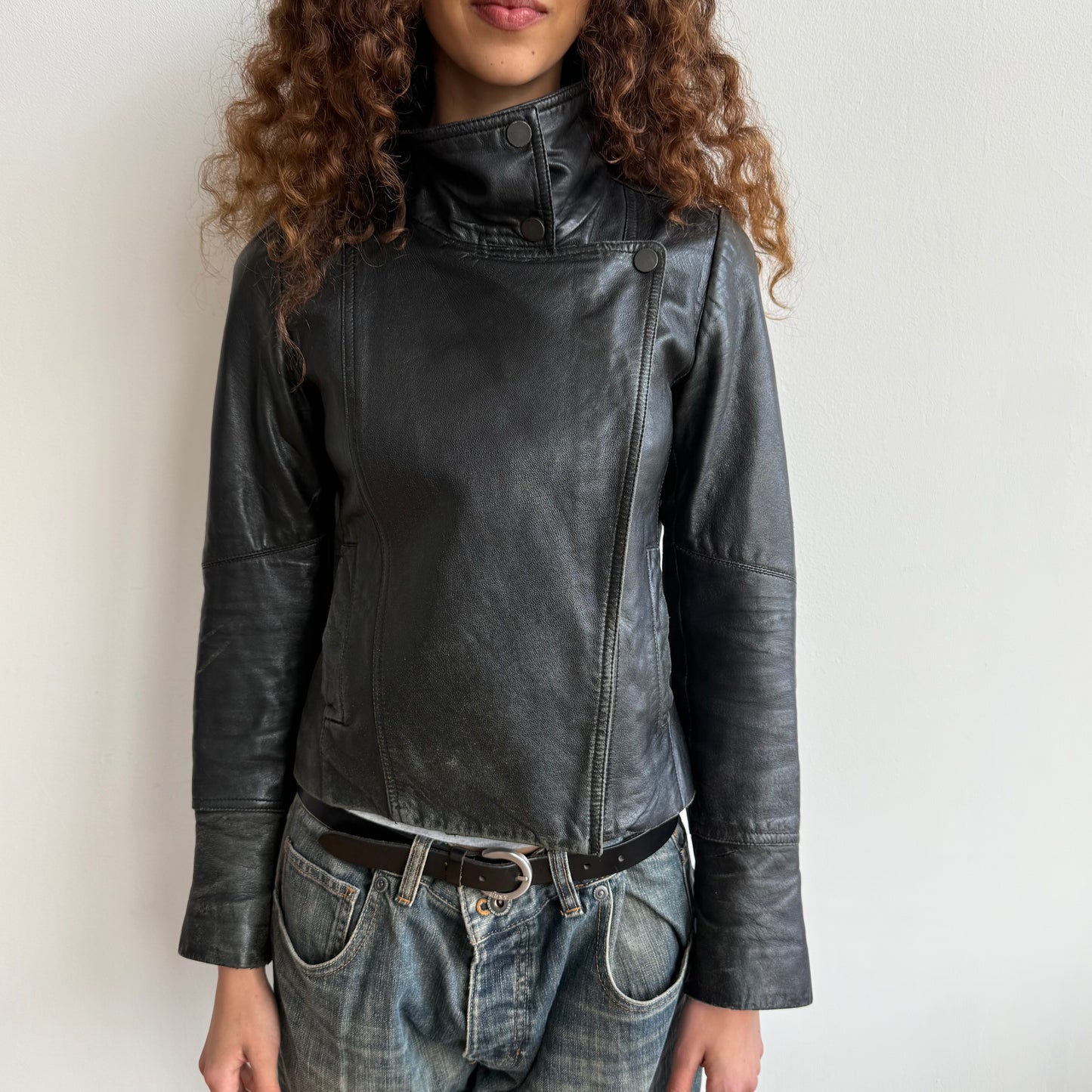 Leather asymmetric biker jacket - Size S
