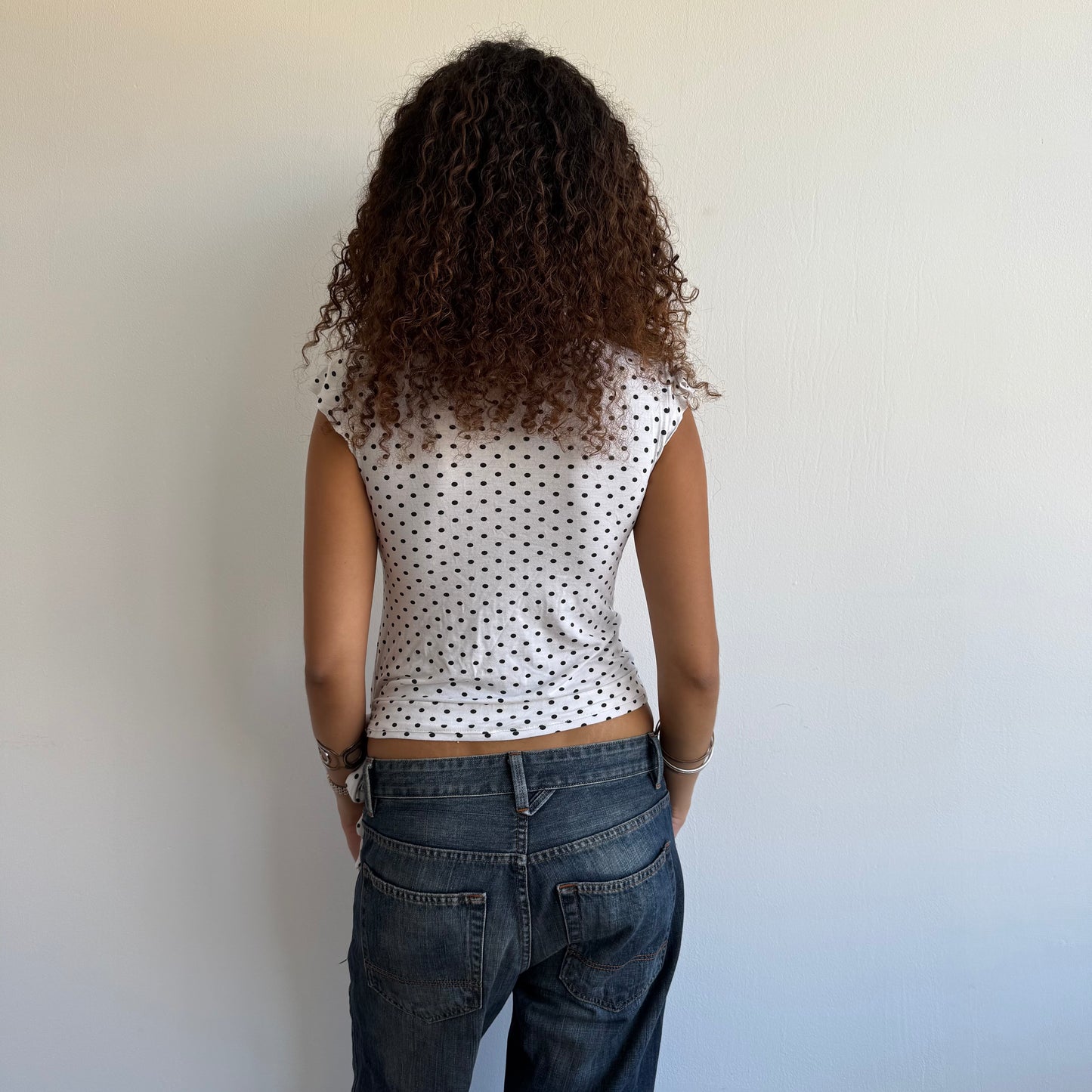 White polka dot wrap top - Size S + M