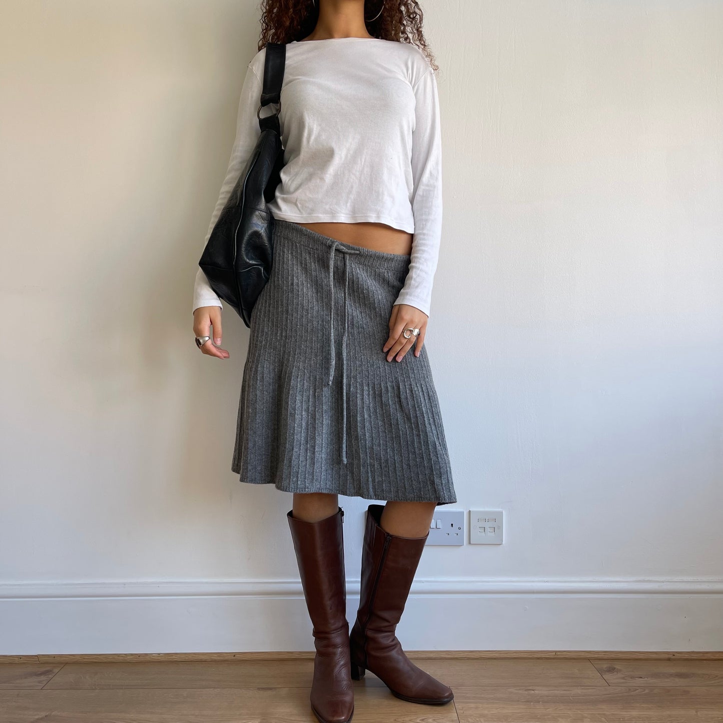 Grey knit midi skirt - Size M