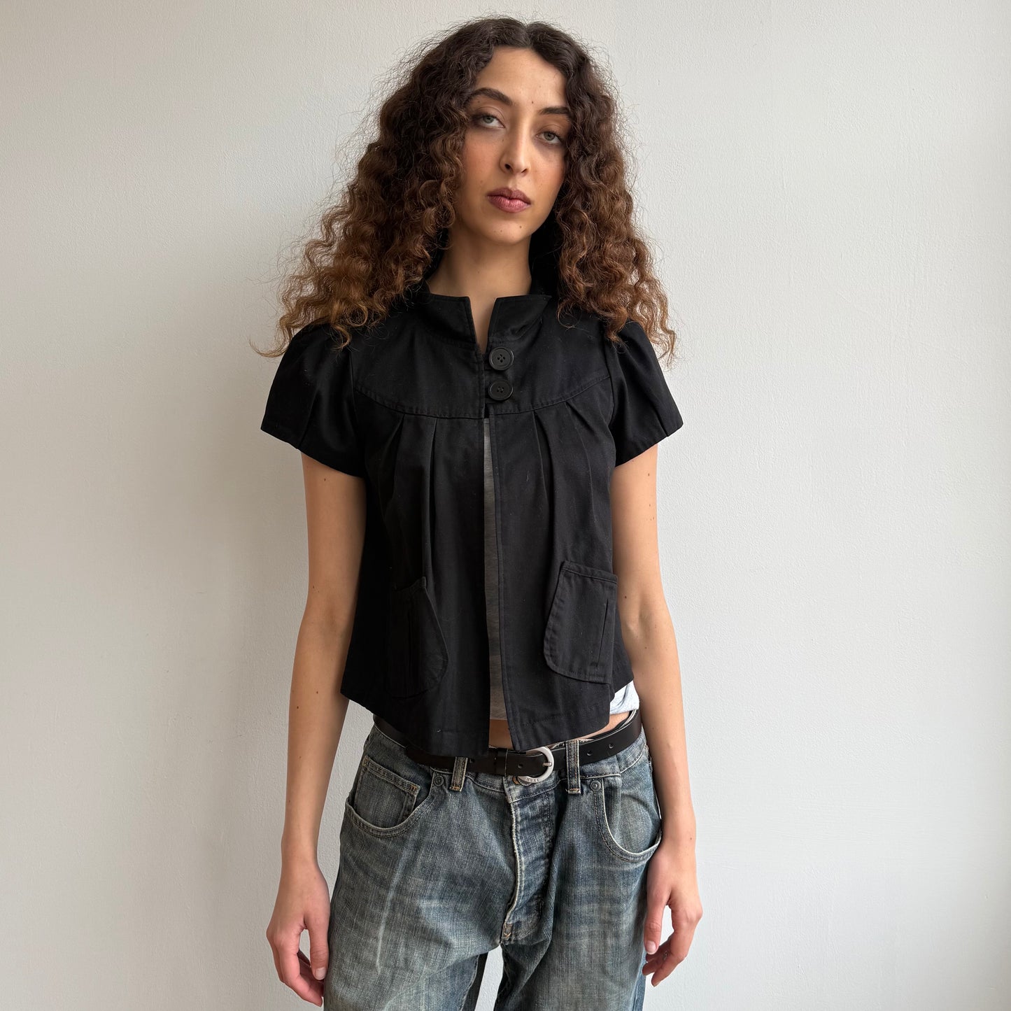 Black short sleeve peacoat - Size S