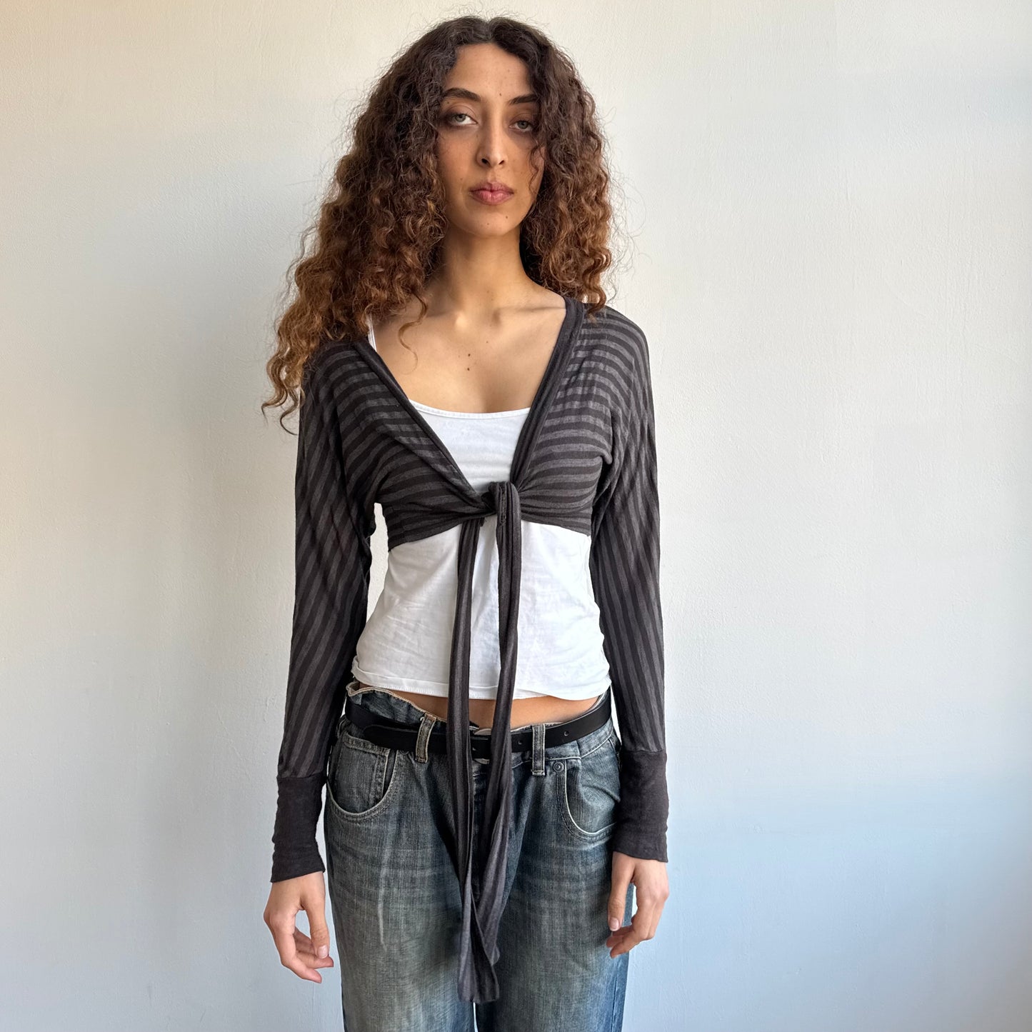 Brown striped wrap ballet cardi - One Size