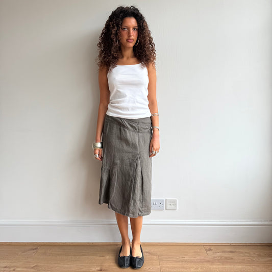 Khaki buckle midi skirt - Size M