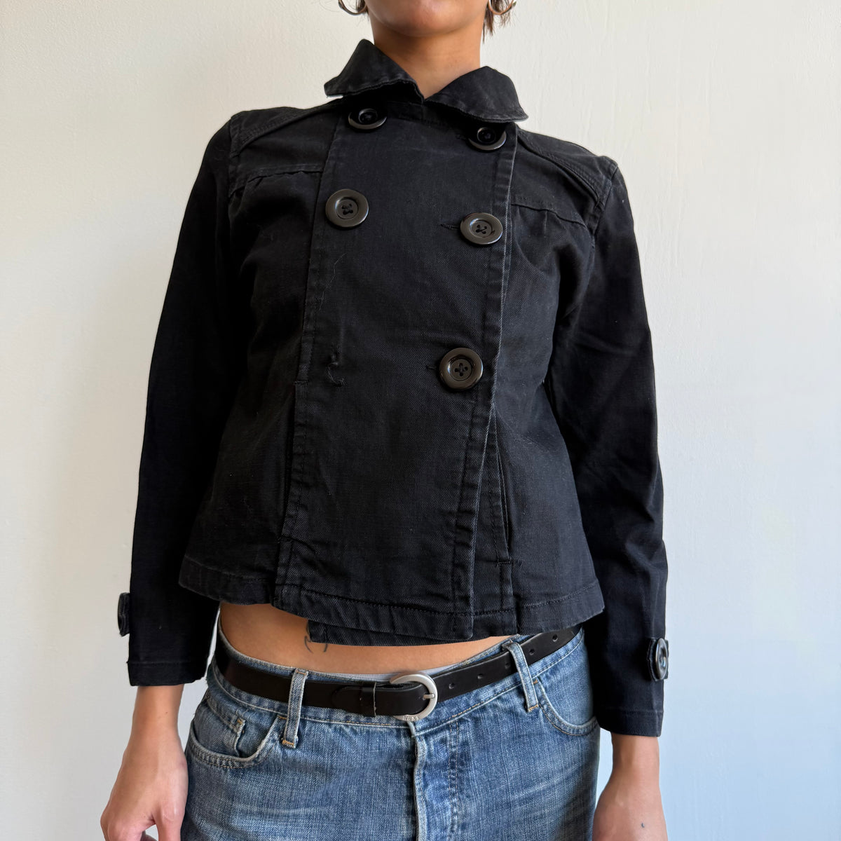 Black 3/4 sleeve peacoat - Size S