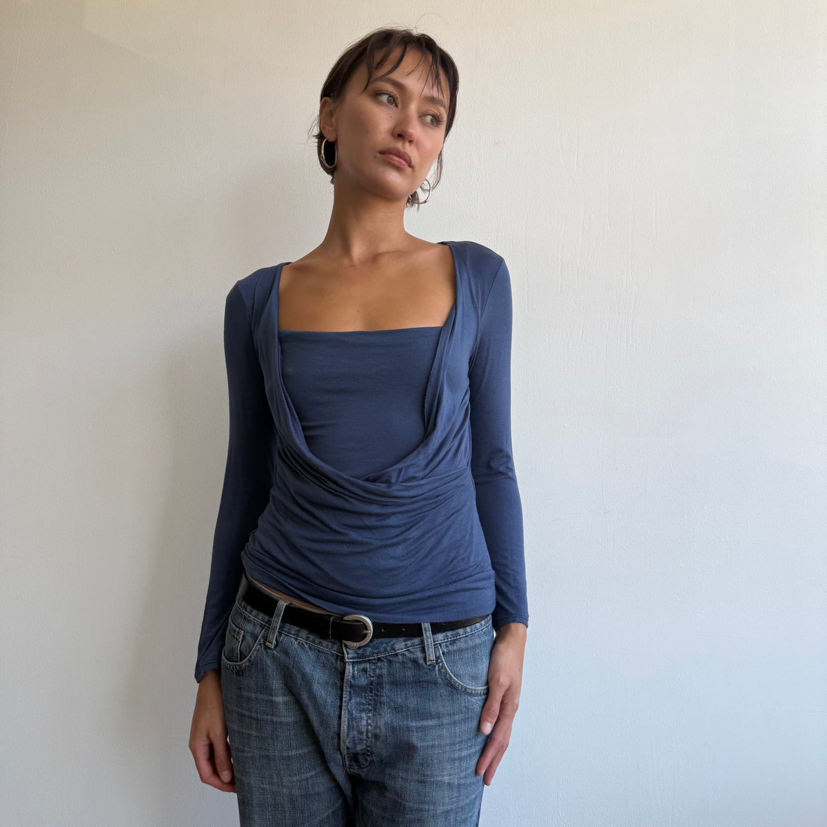Blue keyhole wrap front top - Size S