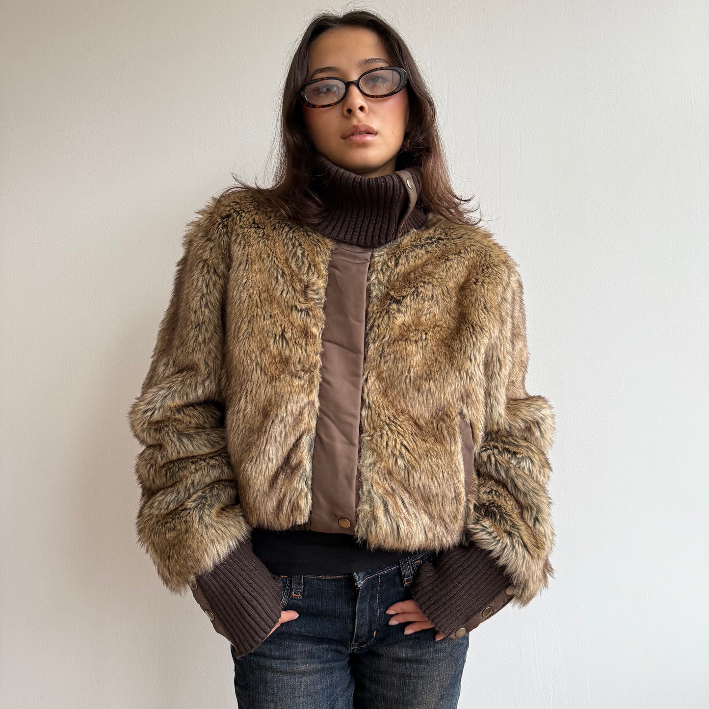 Brown fur bomber - Size L