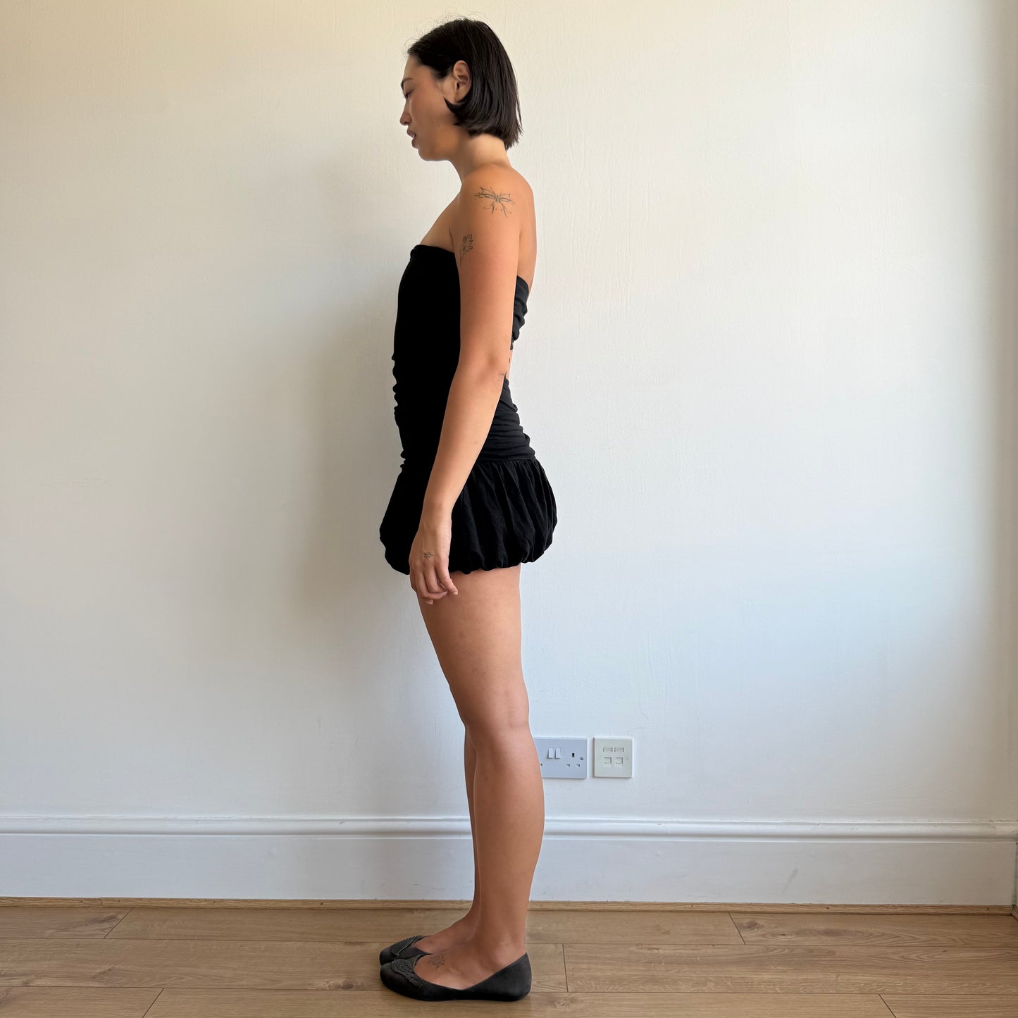 Black ruched bubble mini dress - Size XS