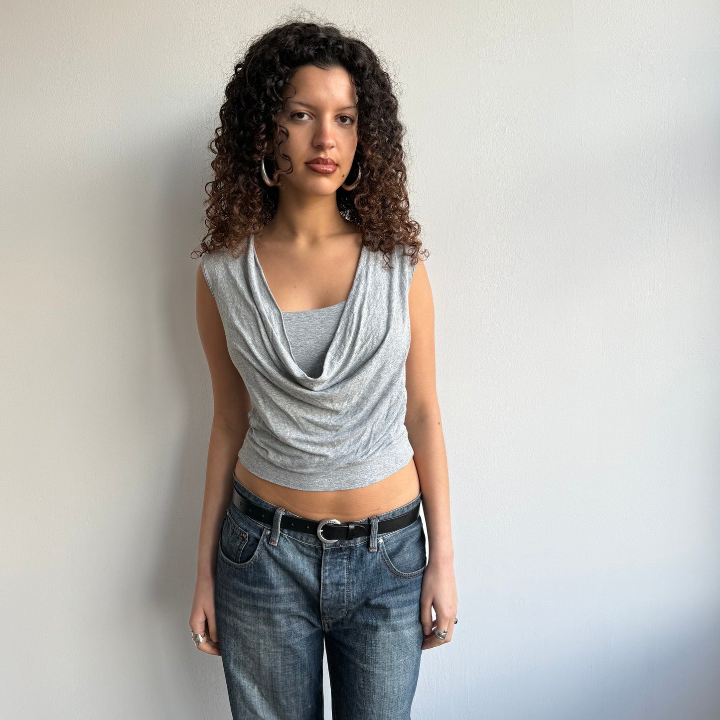 Grey double layer slouchy top - Size S