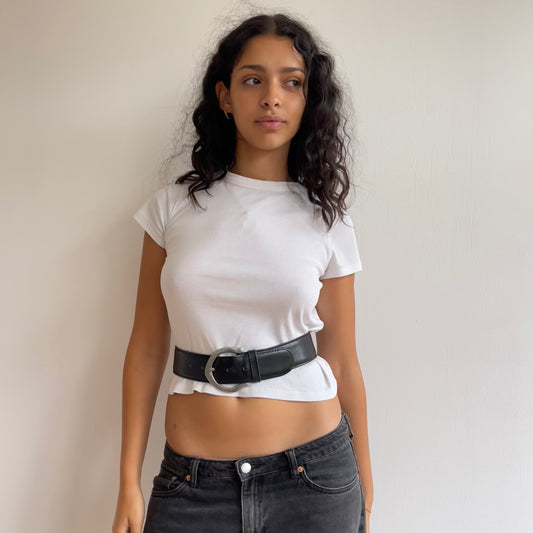 Black leather chunky belt - Size XS