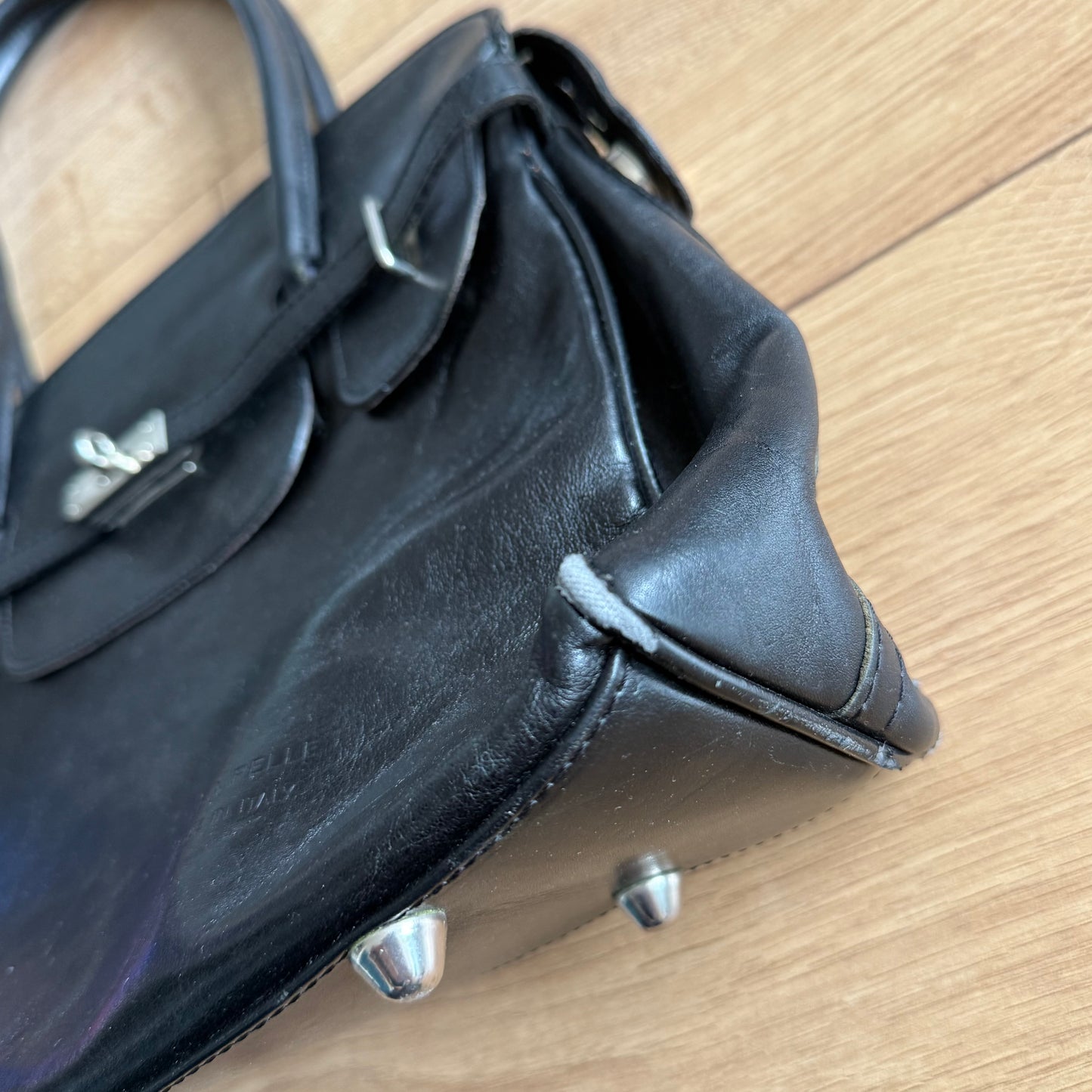 Black leather firkin bag - One Size