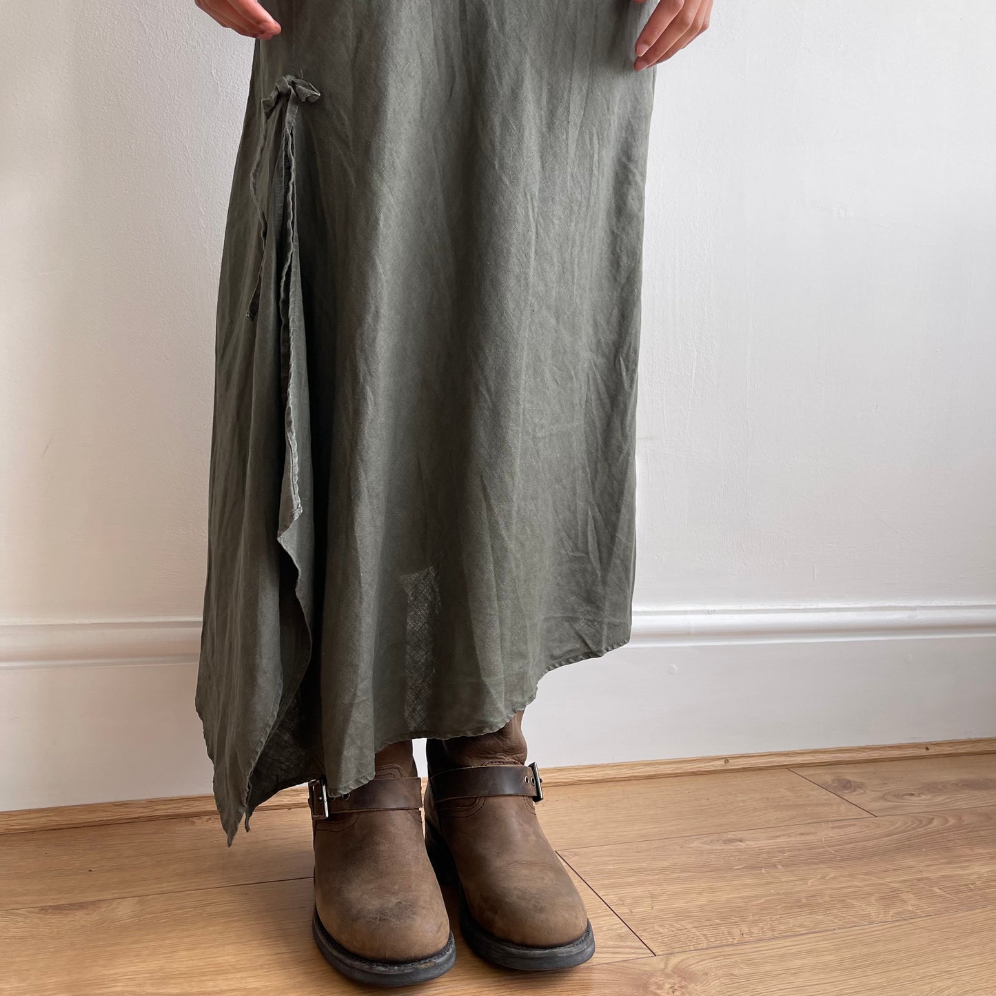 Khaki linen midi skirt - Size S