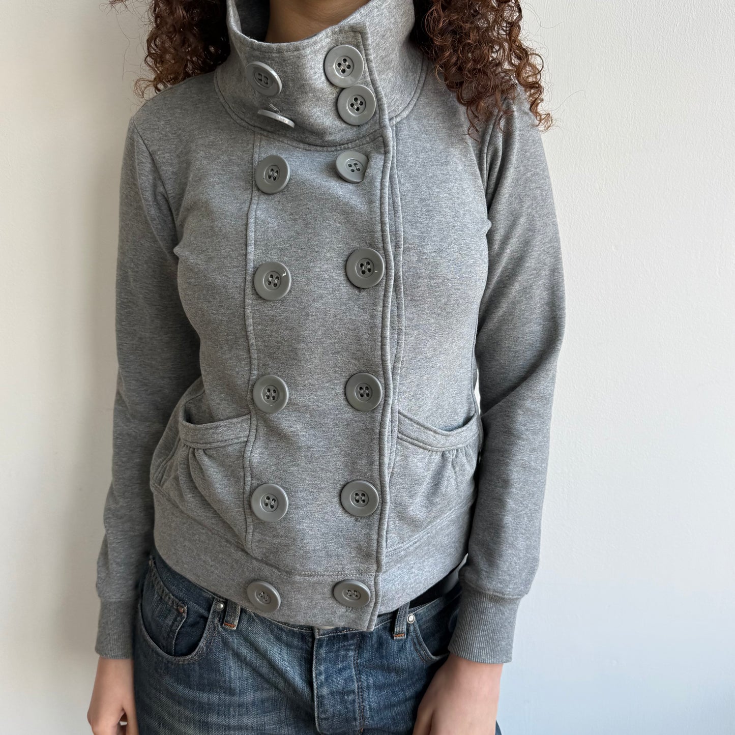 Grey button peacoat with fur collar - Size S