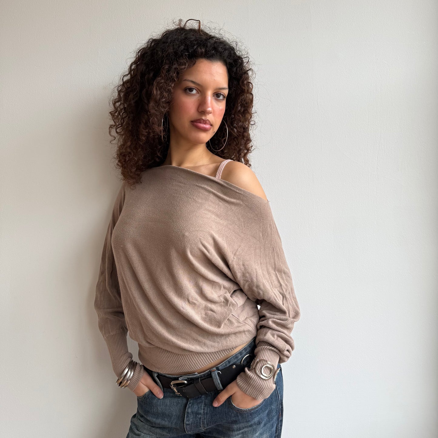 Beige slouchy knit jumper - Size M