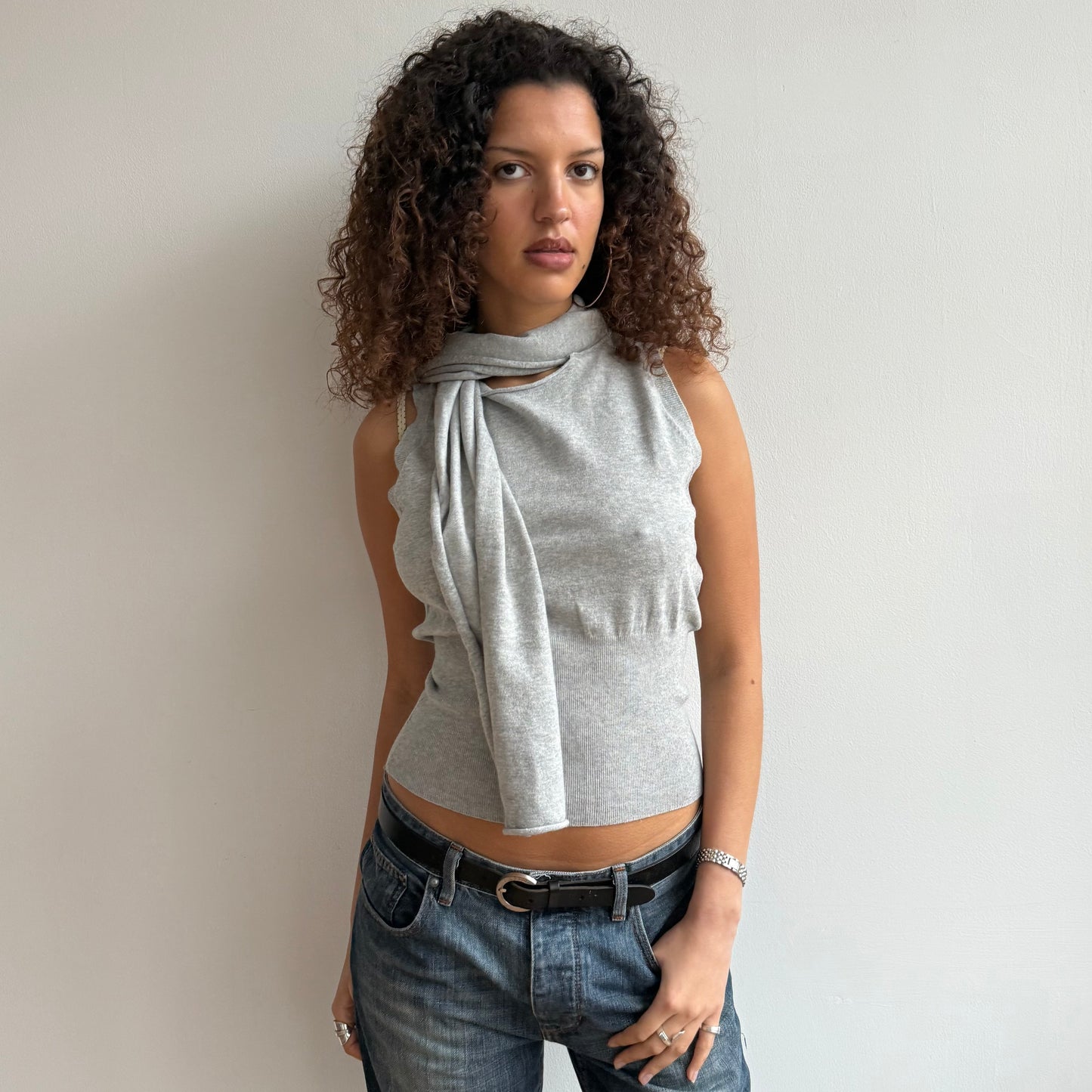 Grey scarf knit jumper - Size S