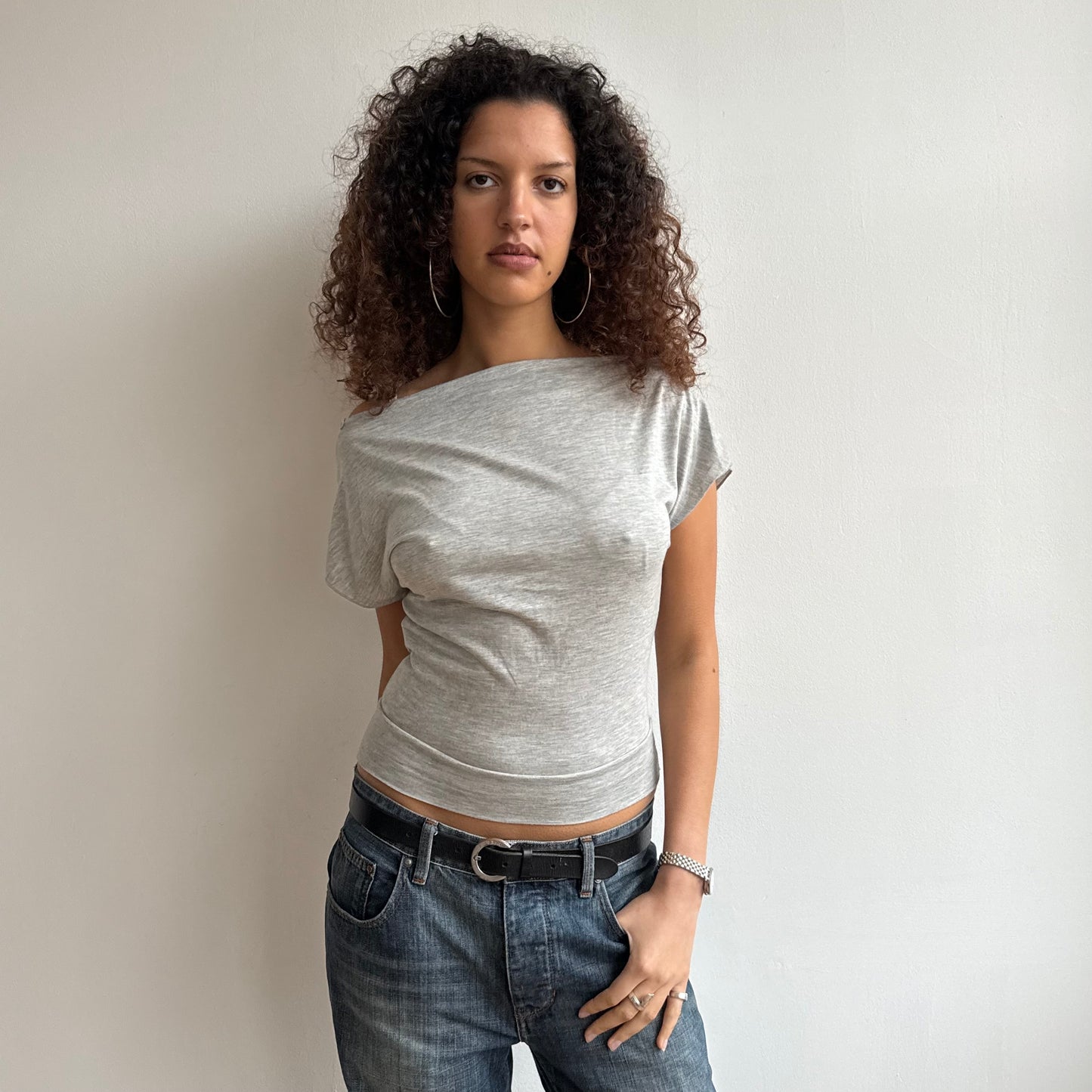 Grey slouchy wrap top - Size XS