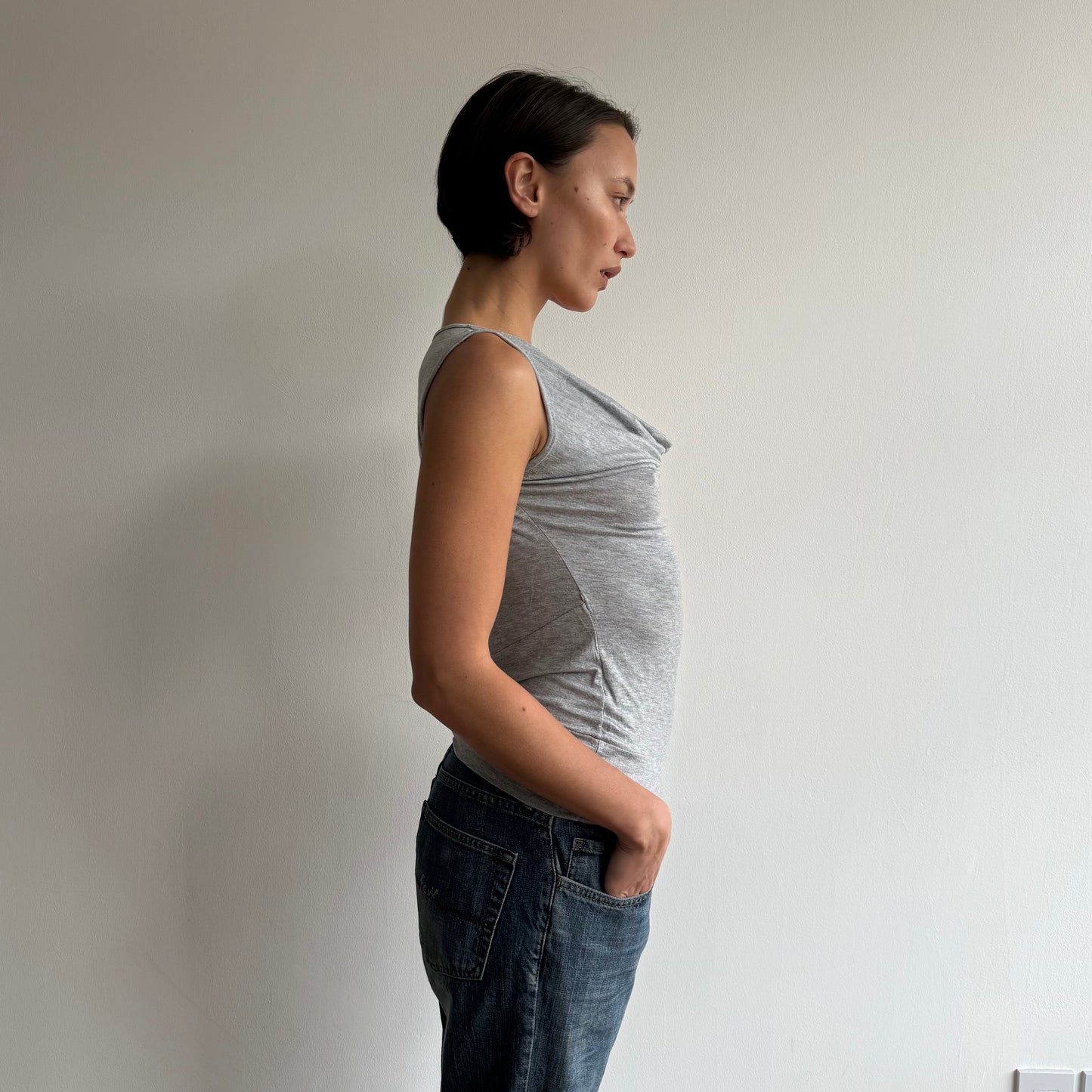 Grey cowl keyhole back top - Size S