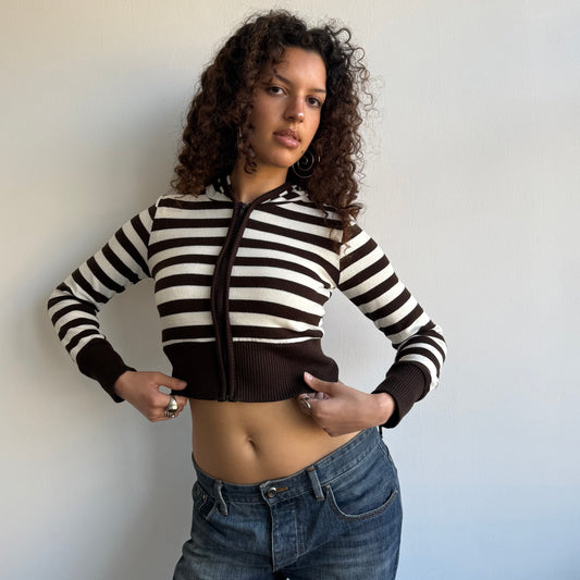 Brown and cream striped hoodie - Size S/M