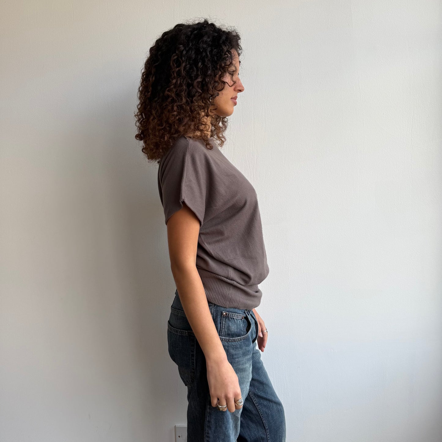 Taupe short sleeve slouchy knit - Size M/L