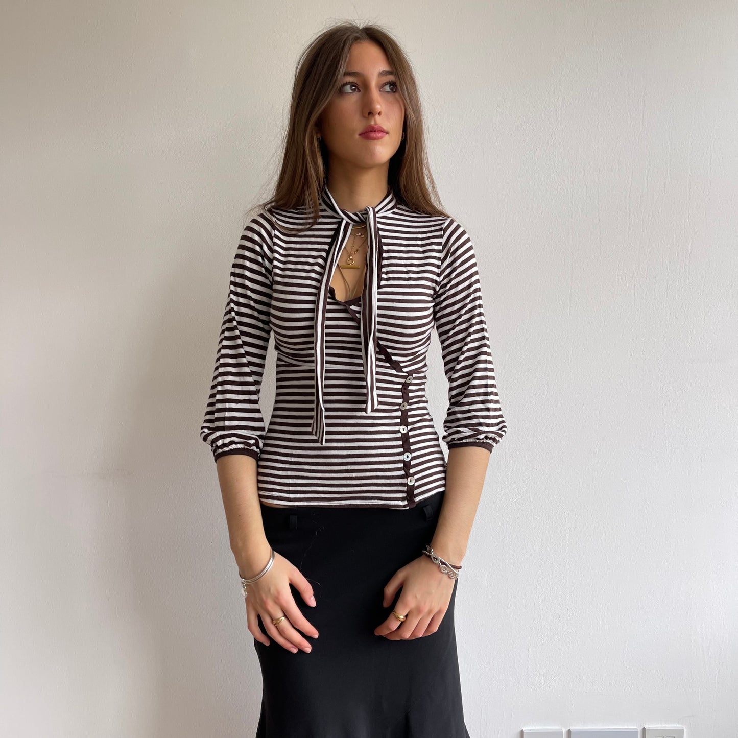 Brown stripe cut out top - Size S
