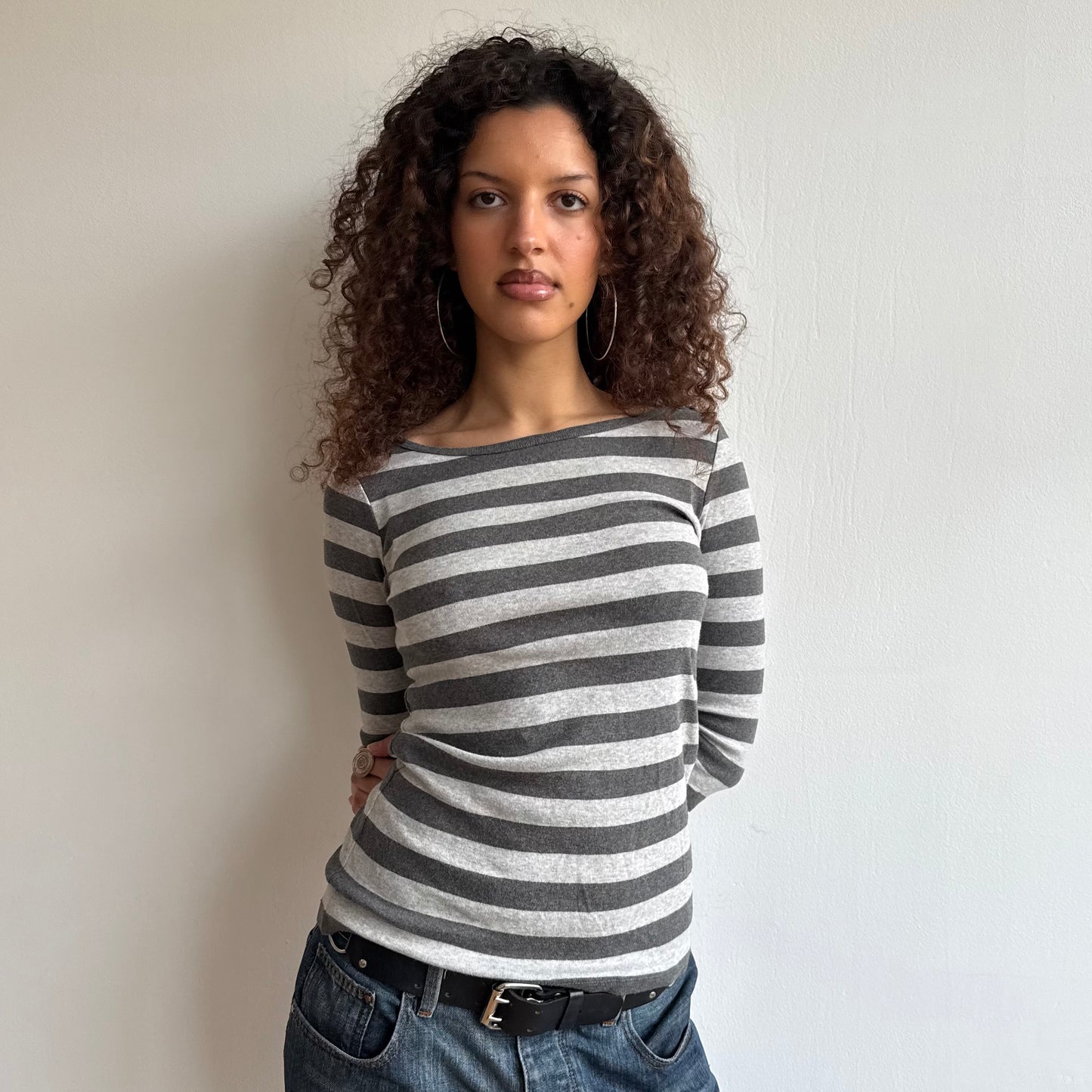 Grey striped breton top - Size S