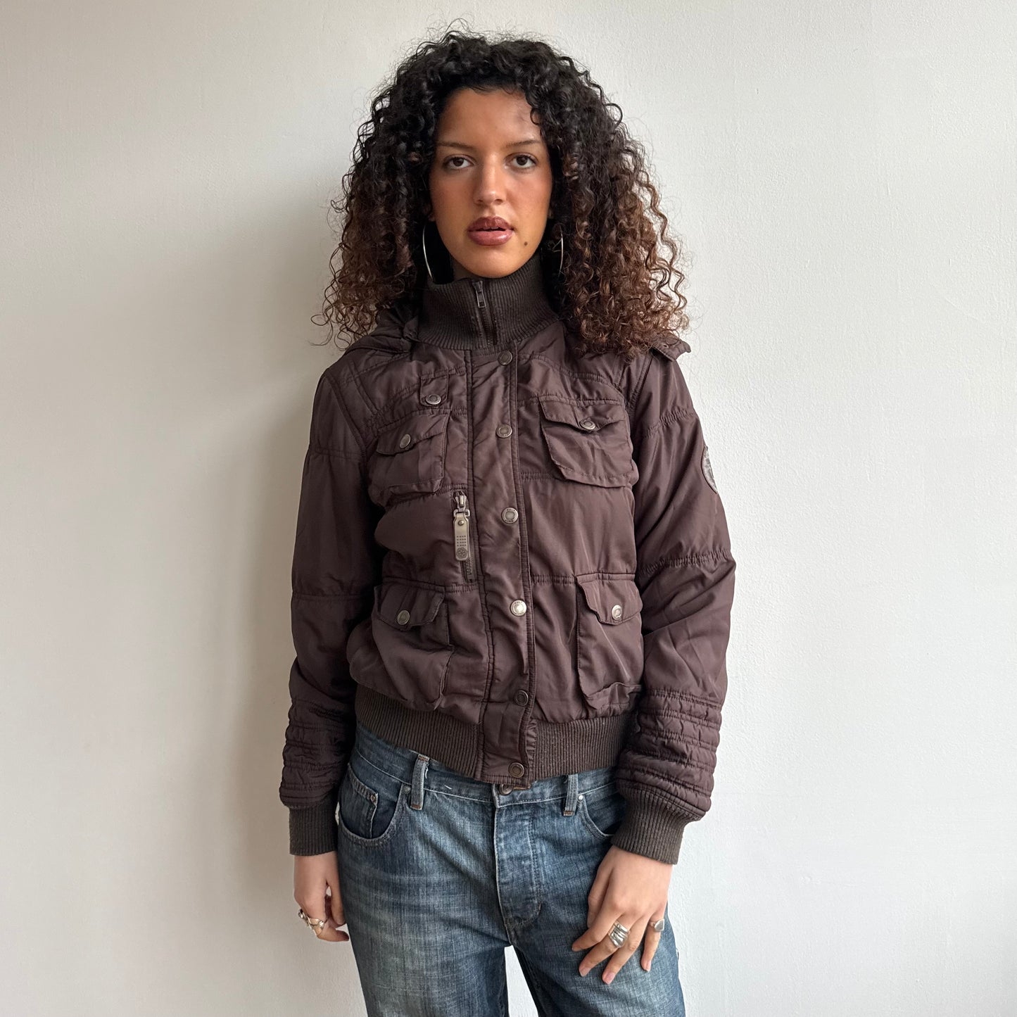 Brown faux fur hood bomber - Size S