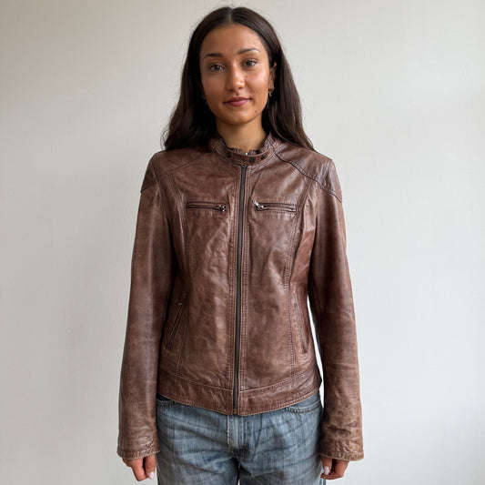 Brown leather motocross jacket - Size M