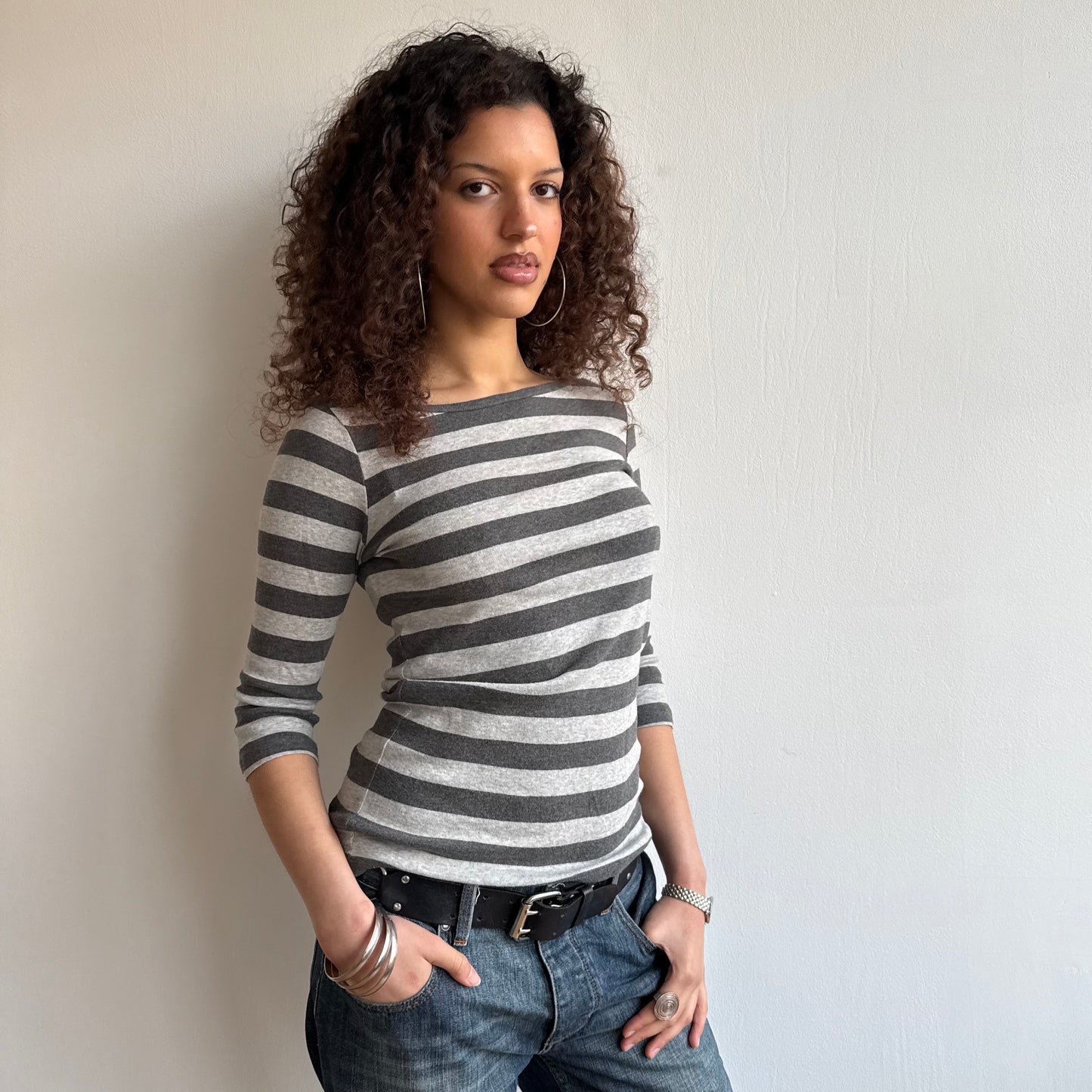 Grey striped breton top - Size S