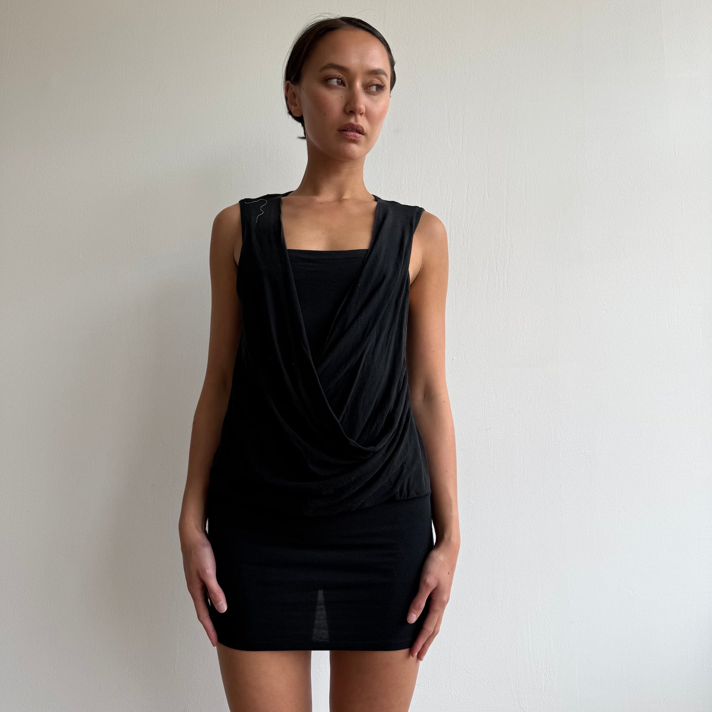 Black Morgan ruched cowl midi dress - Size S/M