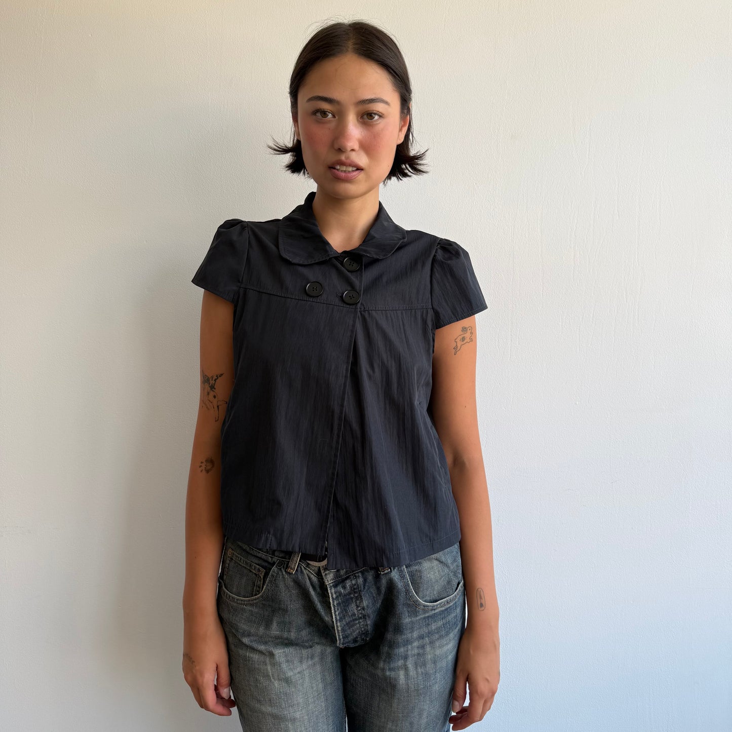Black short sleeve peacoat - Size S
