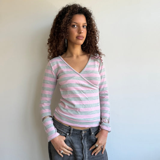 Pink + grey striped ballet knit - Size M