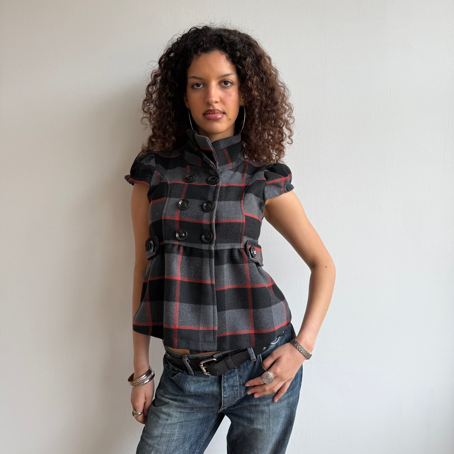Plaid short sleeve peacoat - Size S
