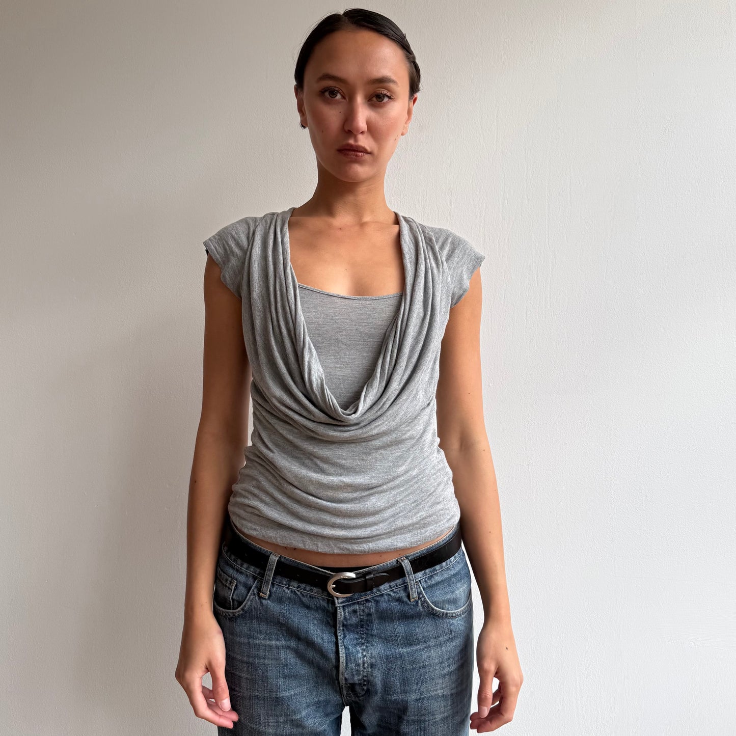Grey cowl double layer backless top - Size S