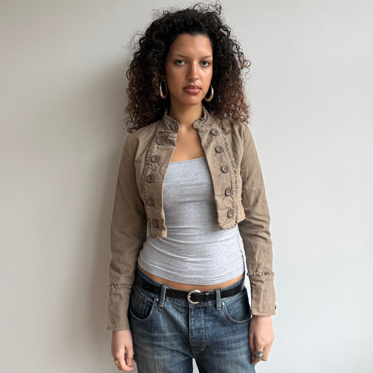 Beige cropped military jacket - Size S