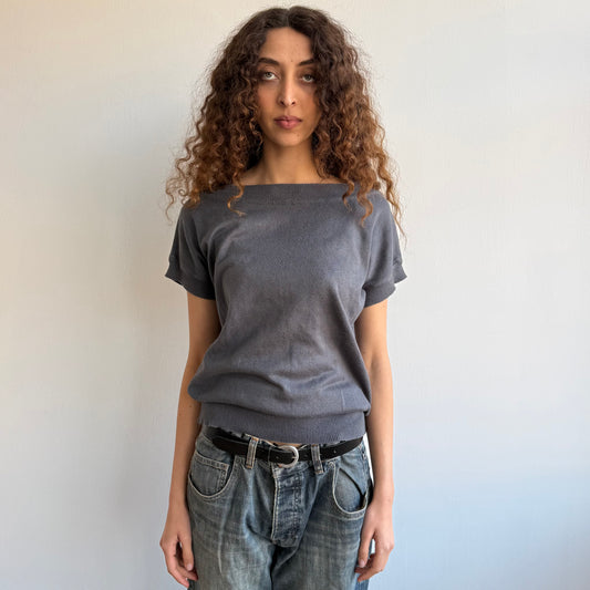 Charcoal short sleeve slouchy knit - Size S