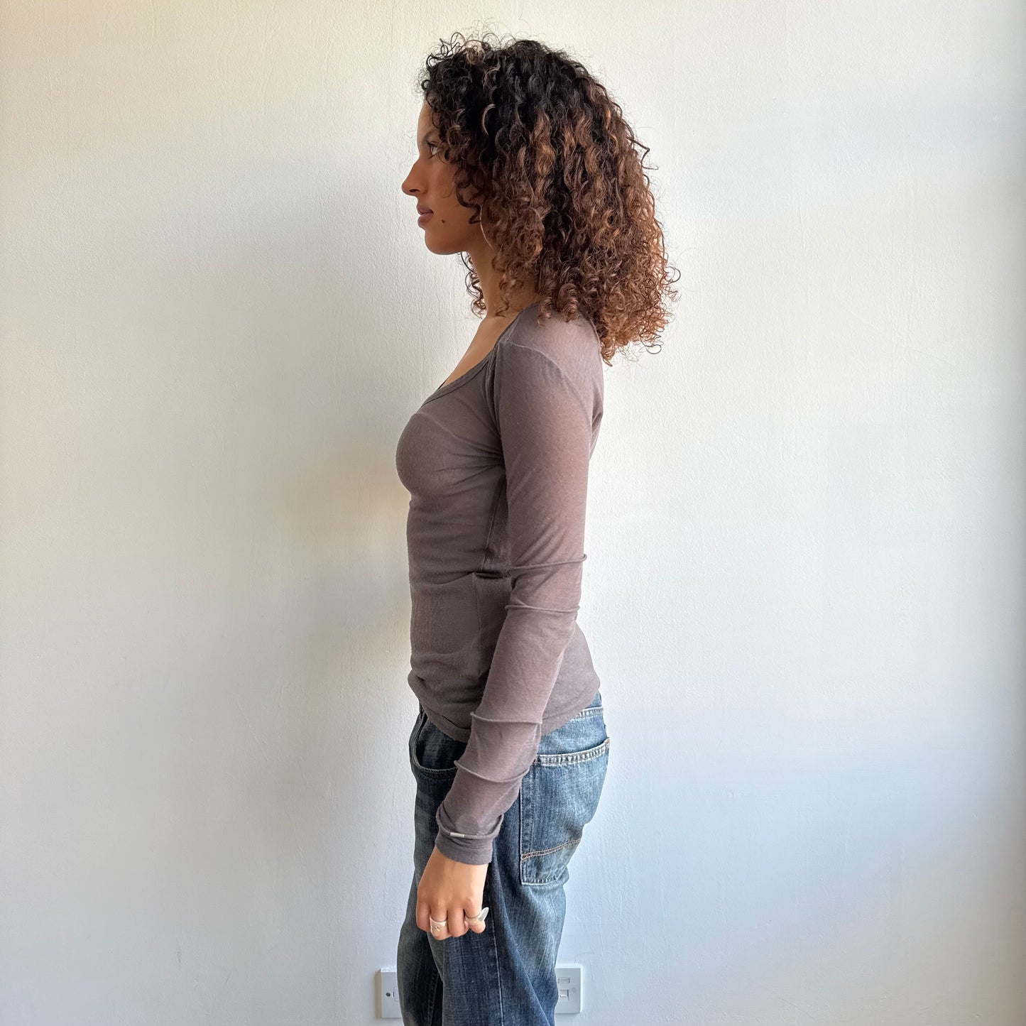 Taupe Cop Copine long sleeve top - Size M