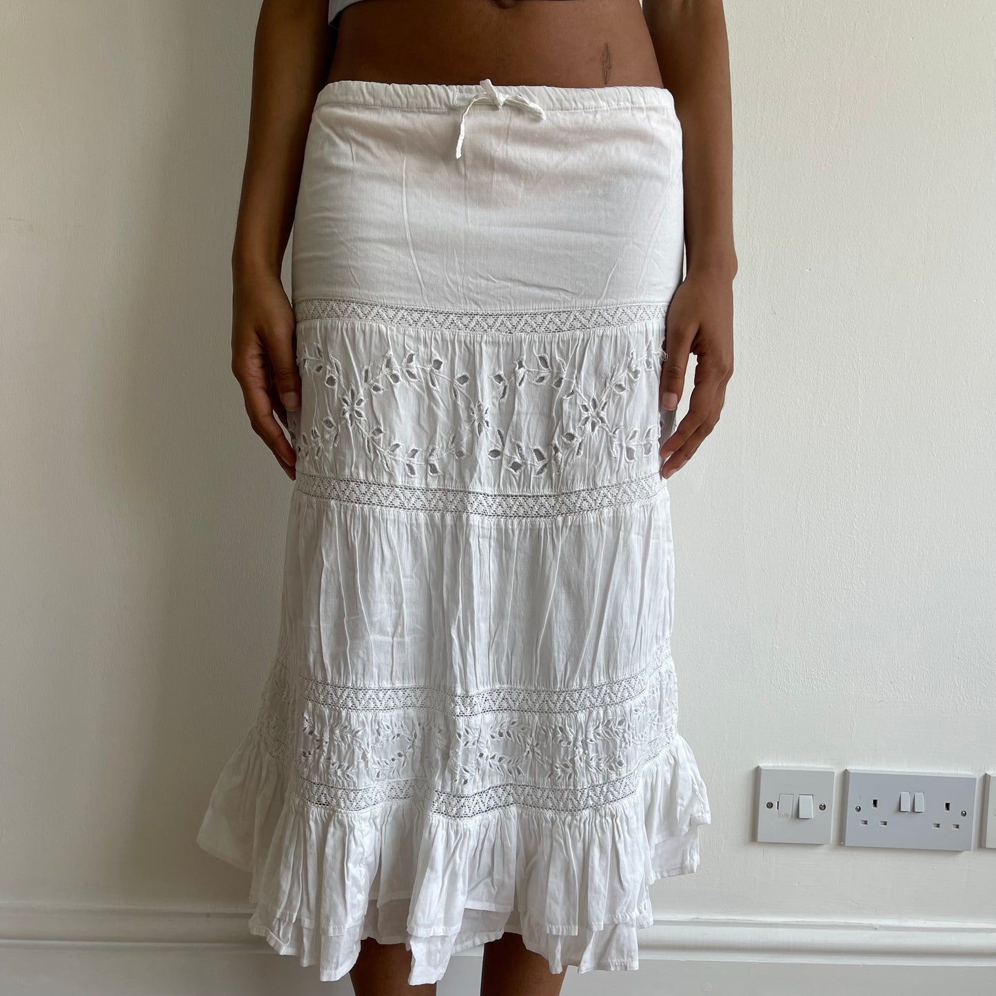 White broderie anglaise midi skirt - Size XS