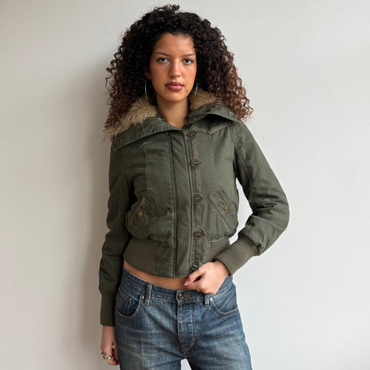 Khaki fur collar bomber - Size M