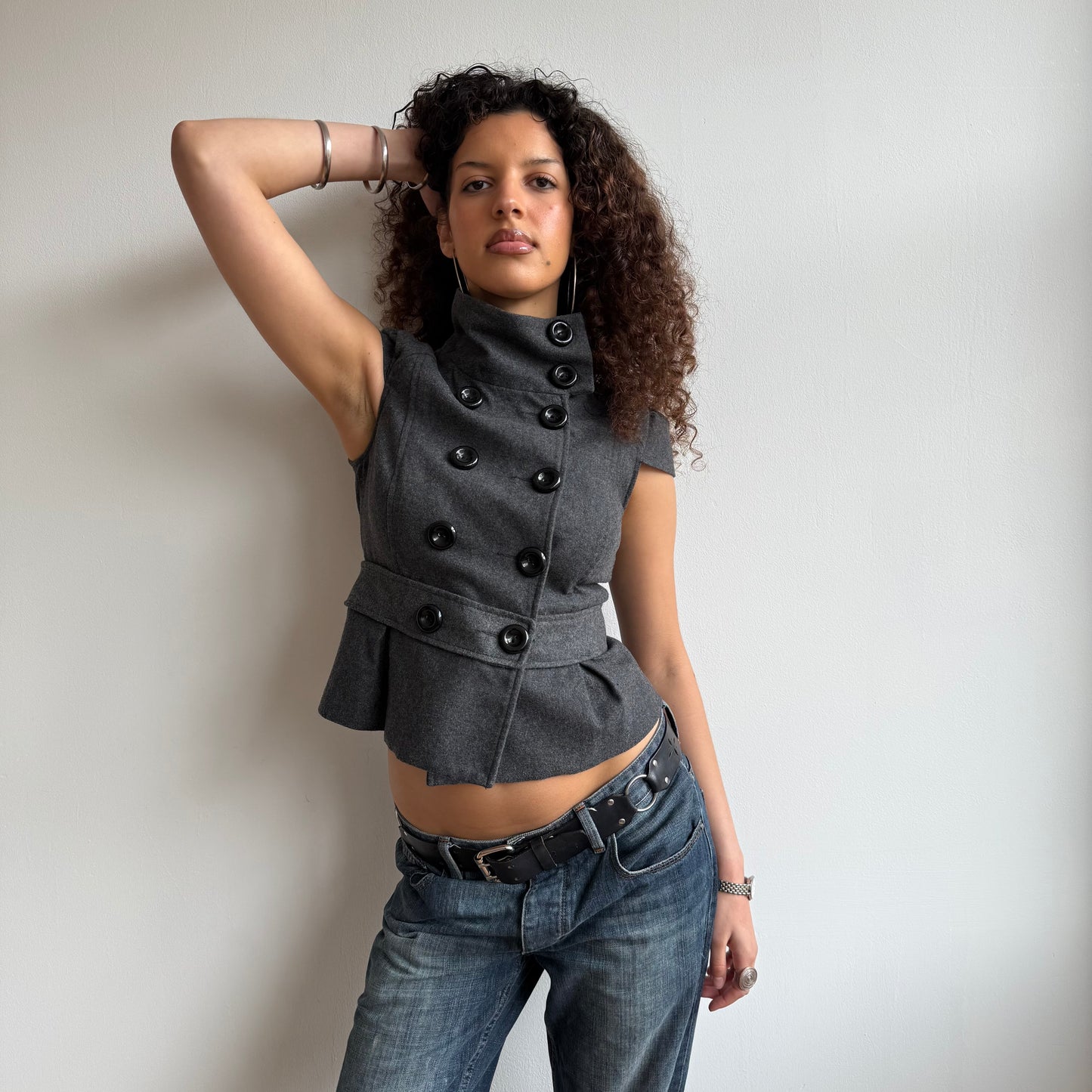 Grey short sleeve peacoat - Size S/M