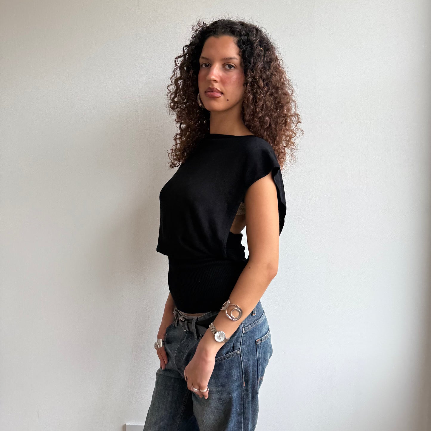 Black open back knit - Size S