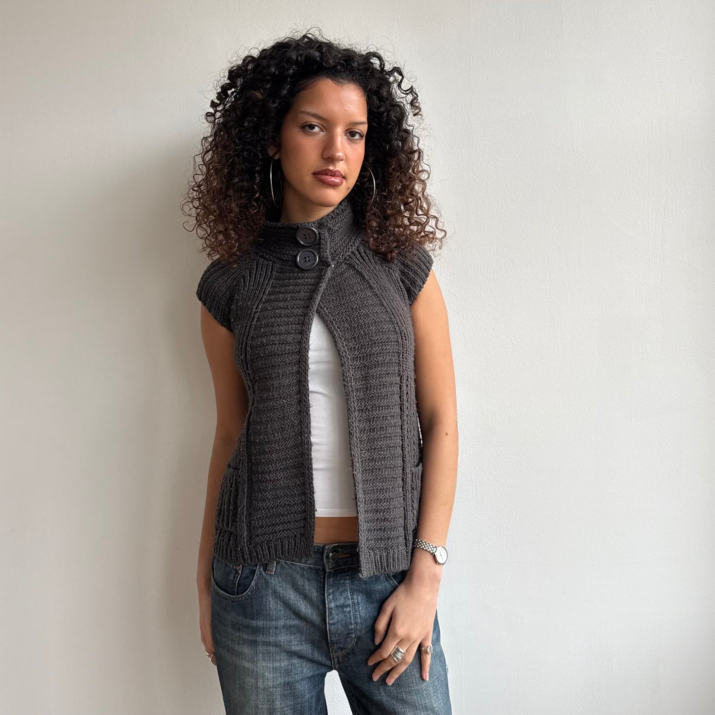 Charcoal open front cardi - Size S