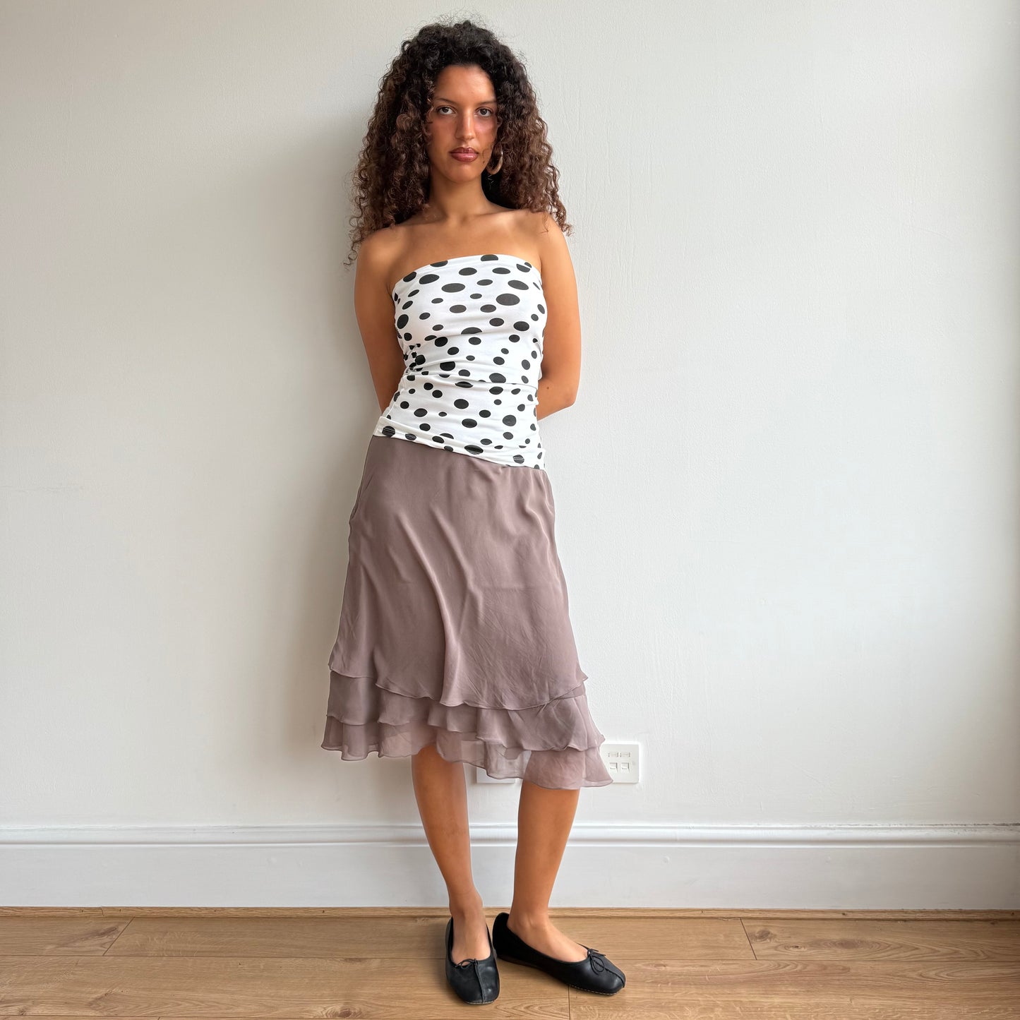 Taupe ruffle silk skirt - Size S