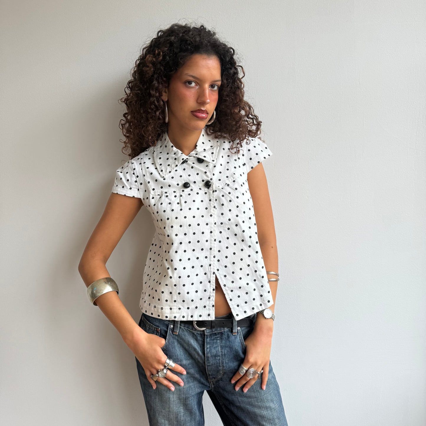 White polka dot peacoat - Size S