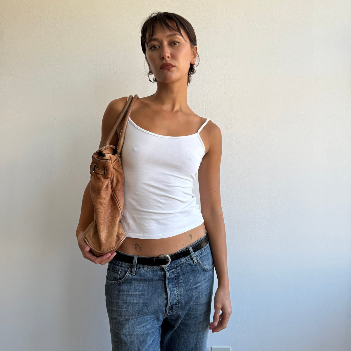Peach leather firkin bag - One Size