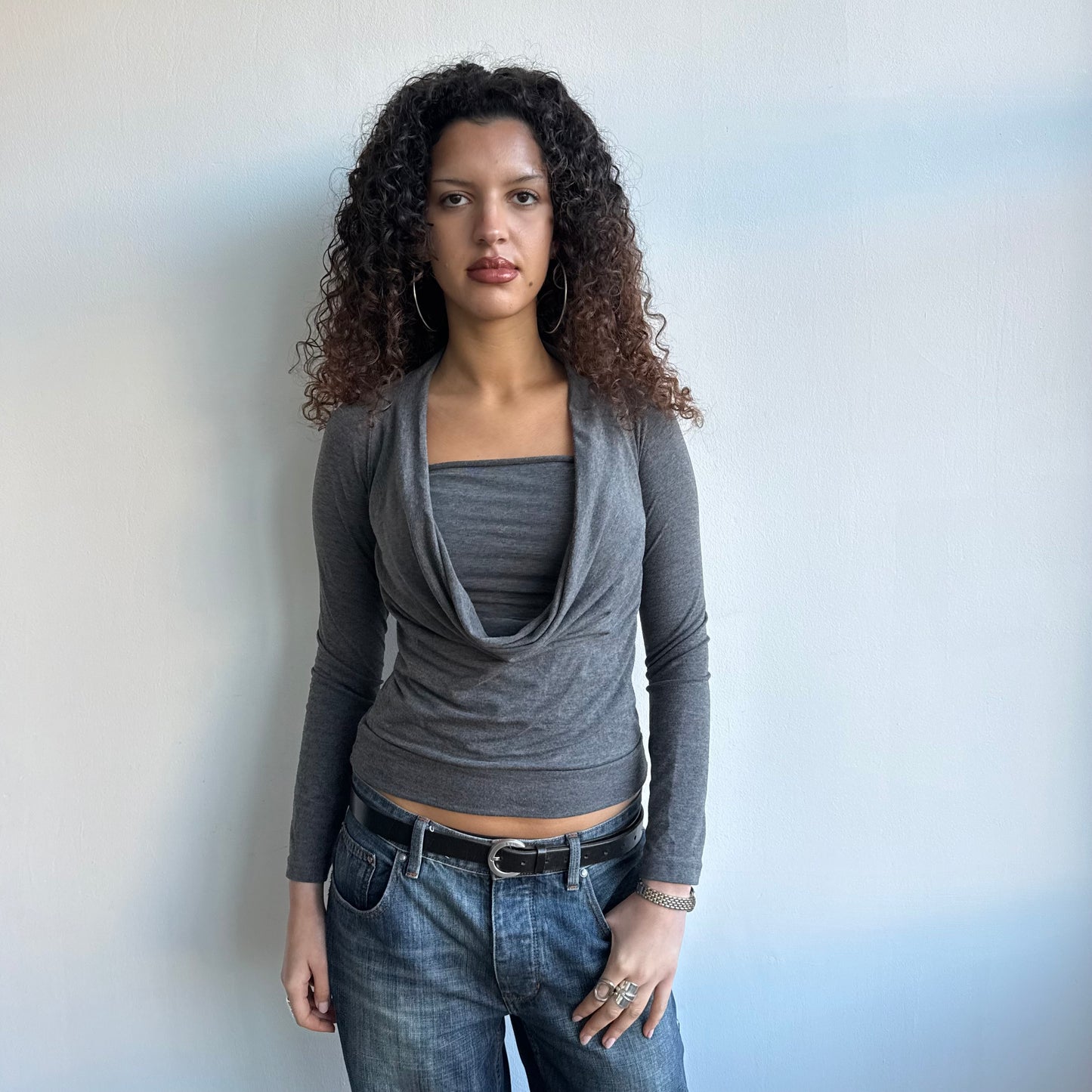 Grey double layer keyhole top - Size S