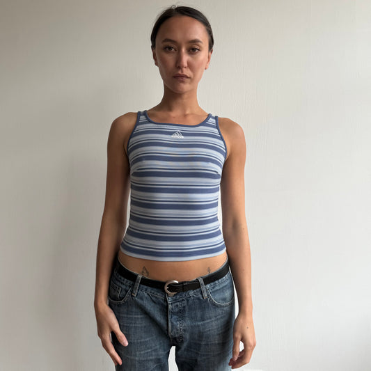Blue striped Adidas top - Size S