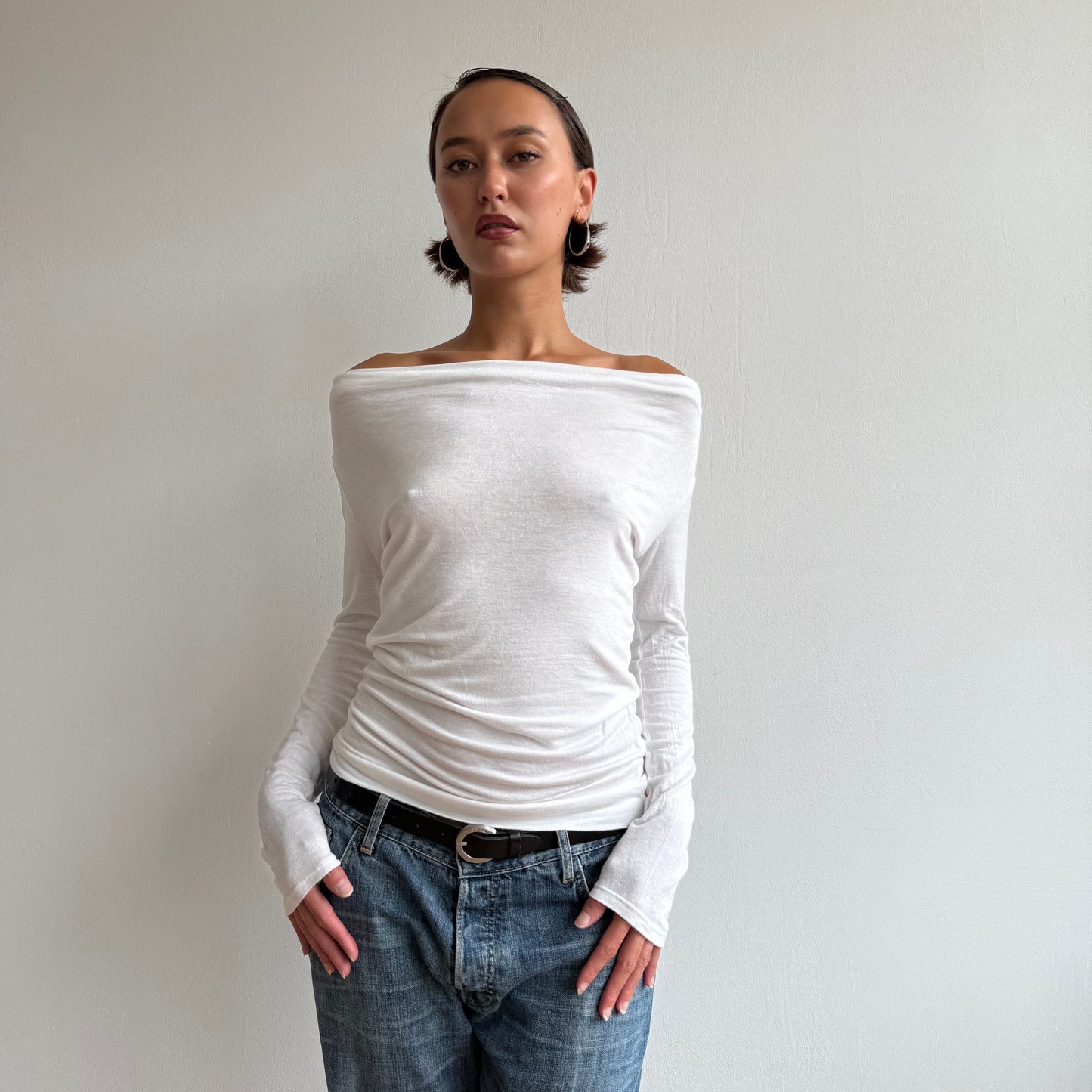 White long sleeve keyhole top - Size S