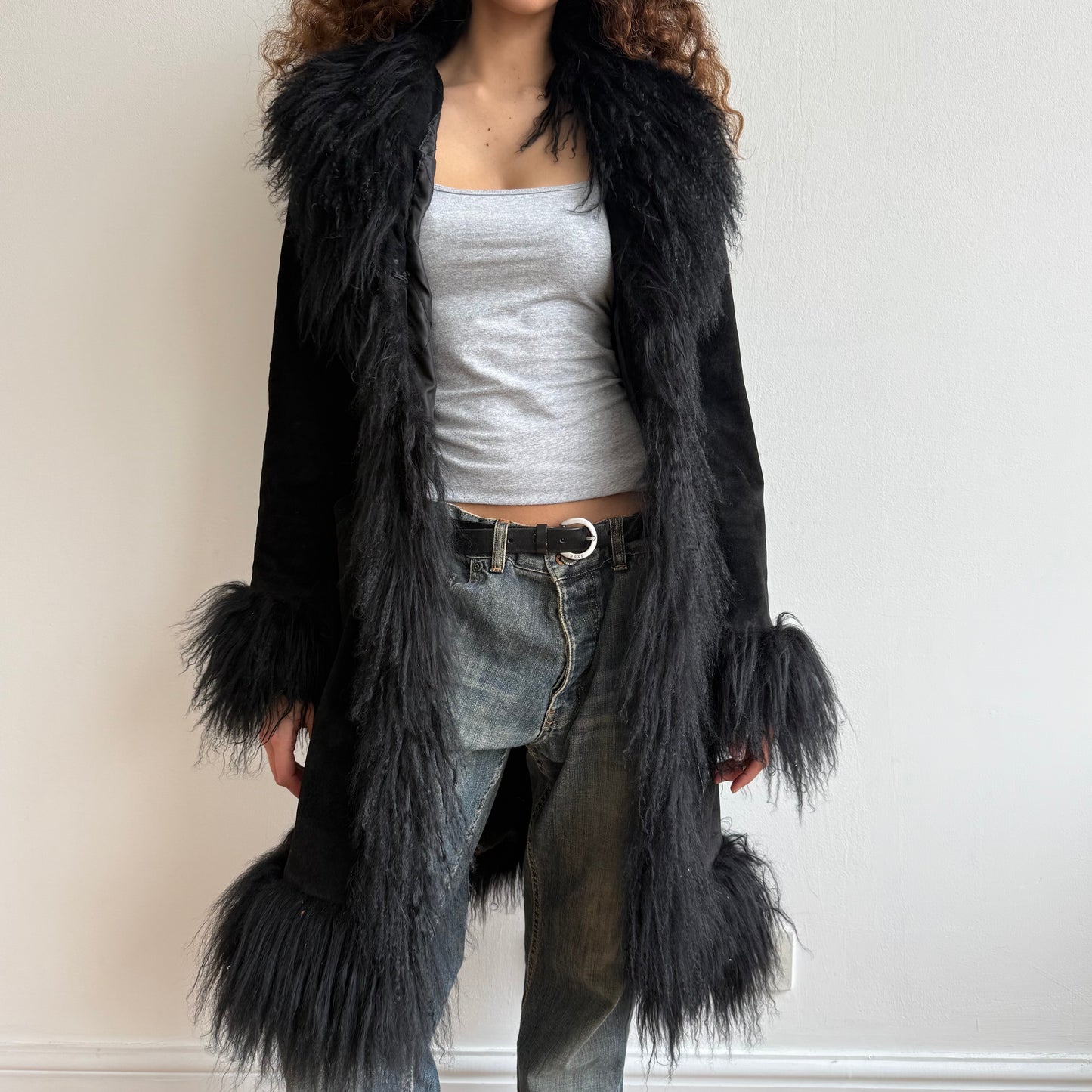Black leather Afghan coat - Size M
